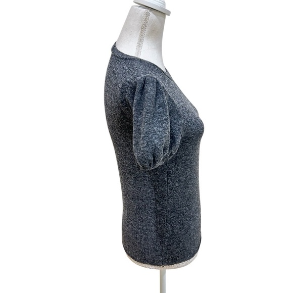 Zara charcoal Gray Puff Sleeve Fitted knit top raw edge size small - Picture 7 of 9